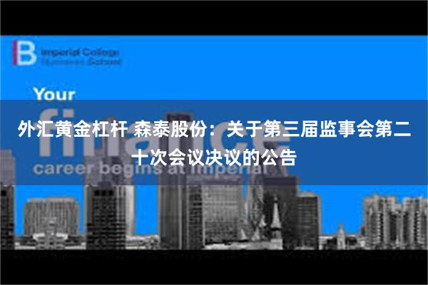 外汇黄金杠杆 森泰股份：关于第三届监事会第二十次会议决议的公告