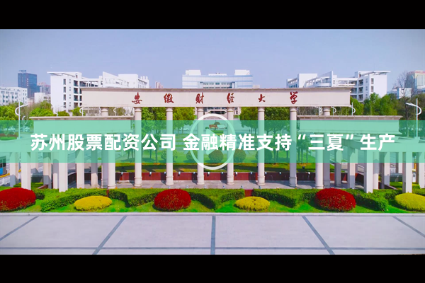 苏州股票配资公司 金融精准支持“三夏”生产